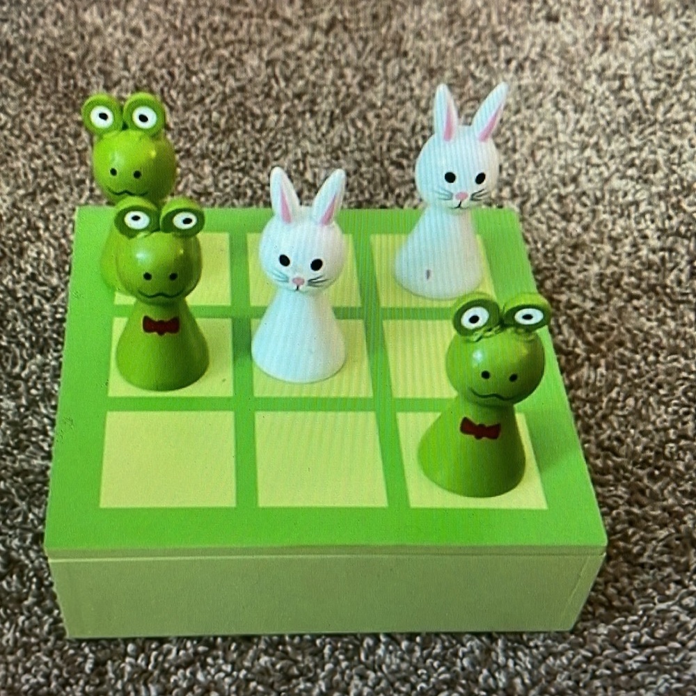 Wooden Bunny and frog tic tack toe game